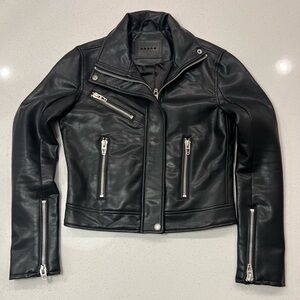 Blank NYC Black Leather Moto Jacket with Silver Zippers